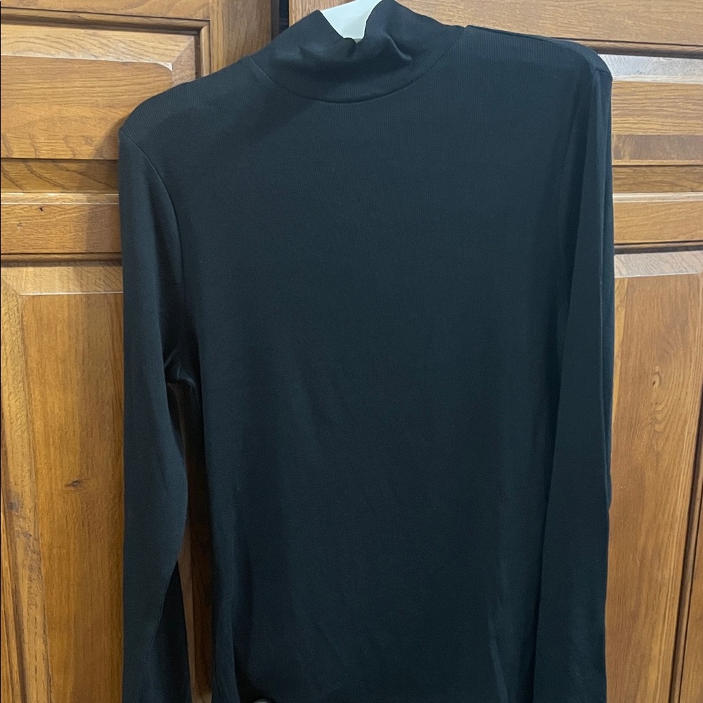 a new day Black Ribbed Mock Neck Top NWT long sleeve Sz. M